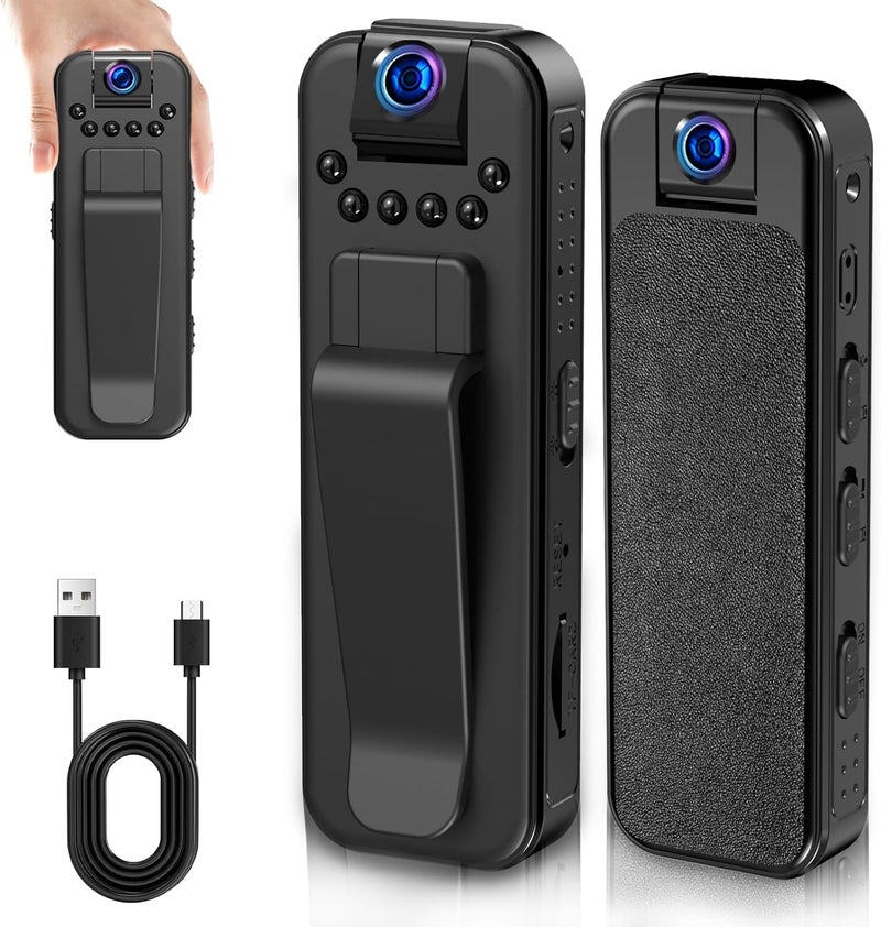 WFULM Hidden Body Camera HD 1080P Mini Body Came with Night Vision Wearable Camcorder with 180° Rotatable Lens and Sturdy Clips Small Video Recorder for Security, Indoor, Outdoor - Image 1